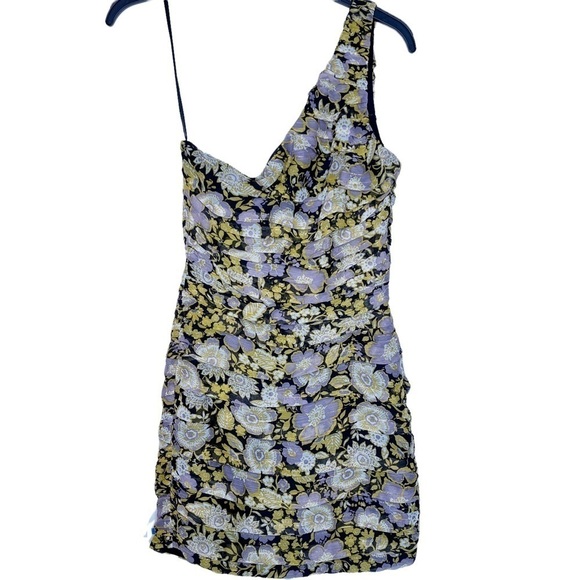 ZARA NWT One Shoulder Ruched Mini Dress Size XS in Floral Multi Print - Picture 10 of 14